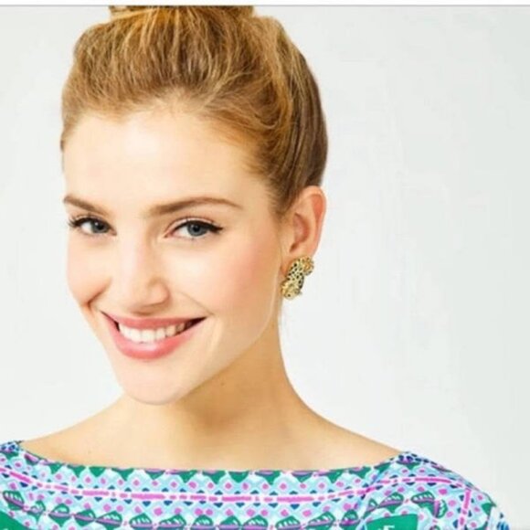 NEW LILLY PULITZER Leopard Post Earrings in Gold Metallic - Picture 7 of 7